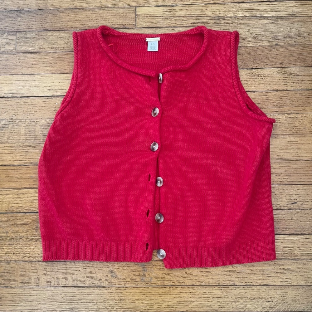 Magaschoni Red Knit Sleeveless Button Down Sweater Sz L - Picture 2 of 5